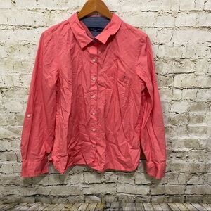 Tommy Hilfiger Coral Pink Cotton Tab Sleeve Button Up Top